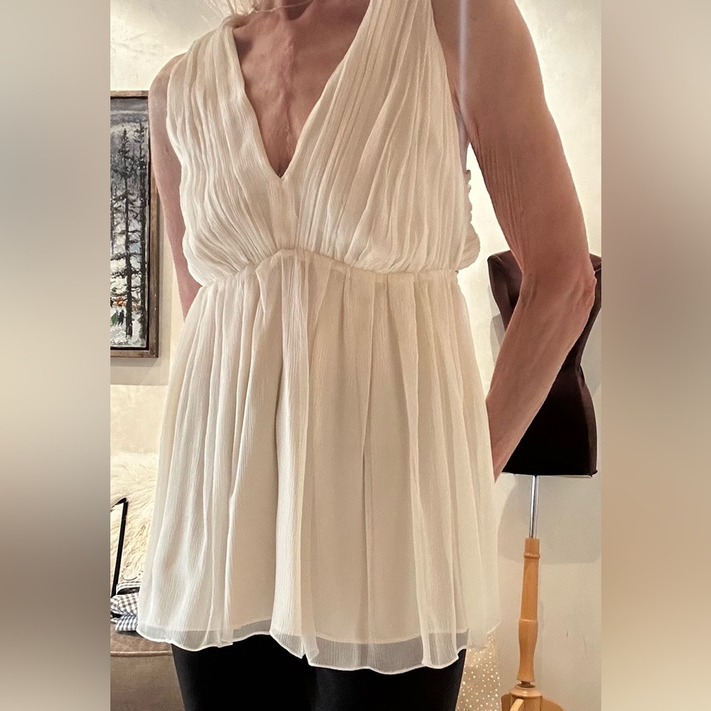 Alice + Olivia Ivory Silk Criss Cross Low Back Top SZ S NWT